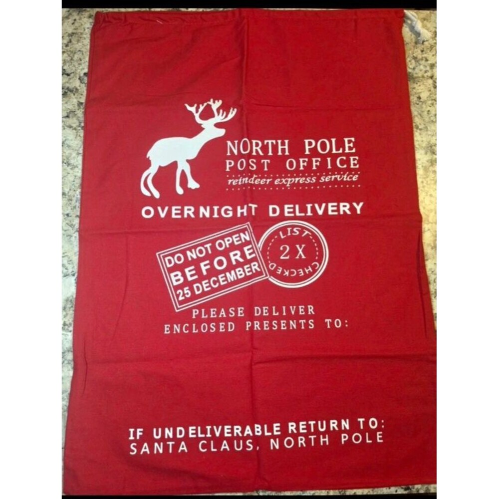 Large Red Christmas Santa Sack / Canvas Drawstring Gift Bag